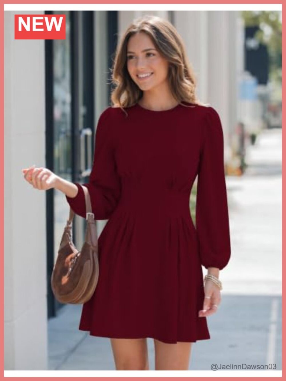 Women Puff Long Sleeve High Waist A-Line Mini Dress for Work Fall - Picture 2 of 6